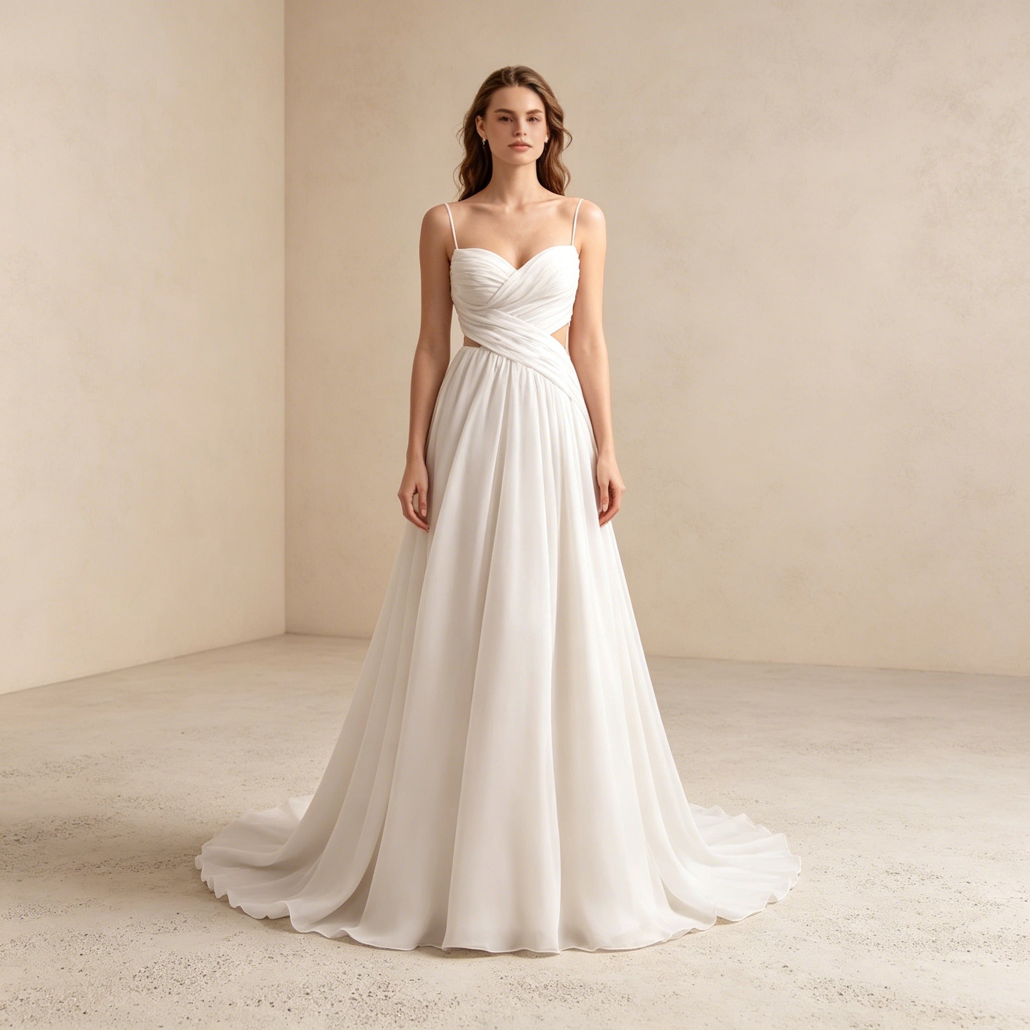 Elegantes Maxikleid aus Chiffon mit Cut-Outs – Luftiges Spaghettiträger-Abendkleid für den Sommer