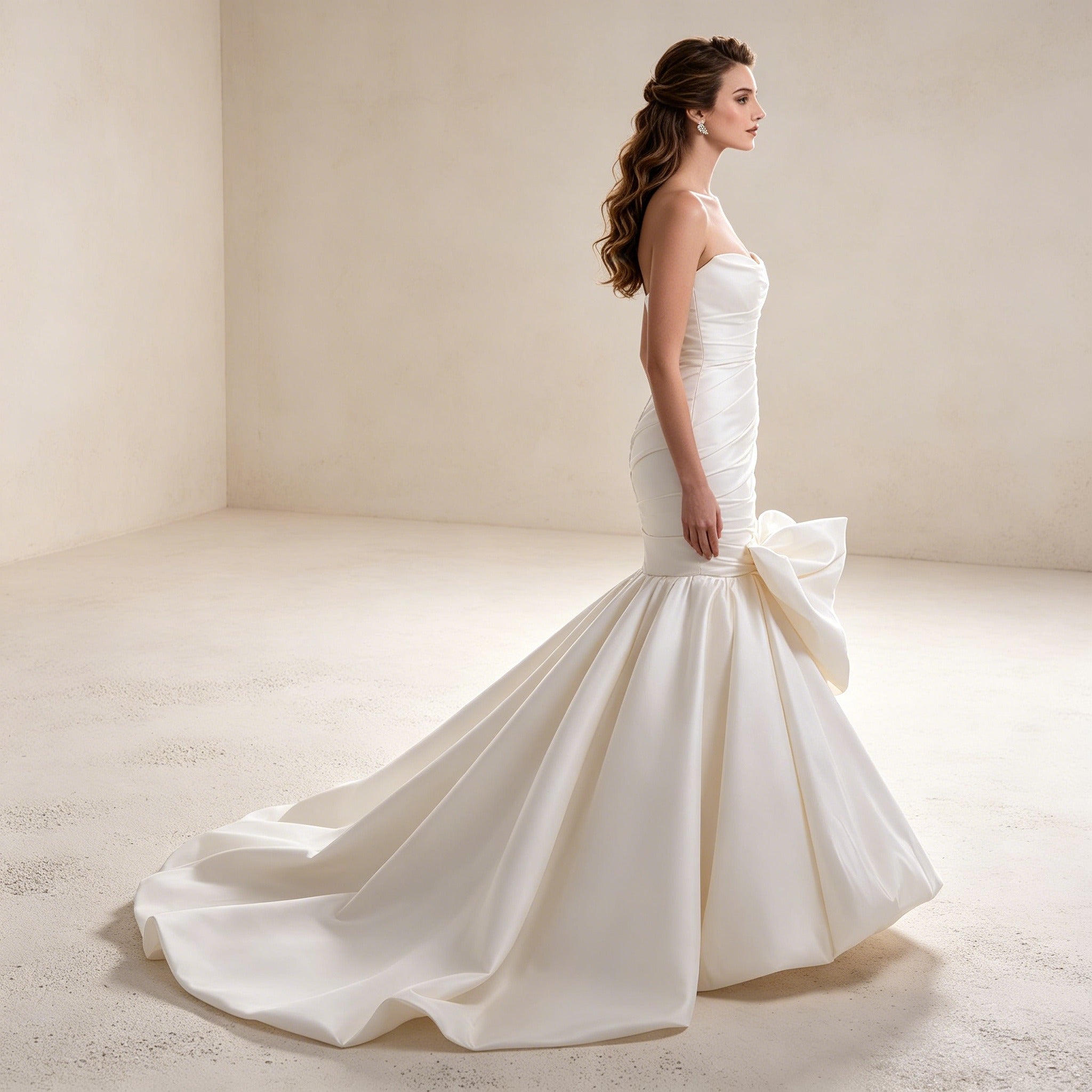Meerjungfrau-Abendkleid mit Statement-Schleife – Figurbetontes Satinkleid mit Schleppe