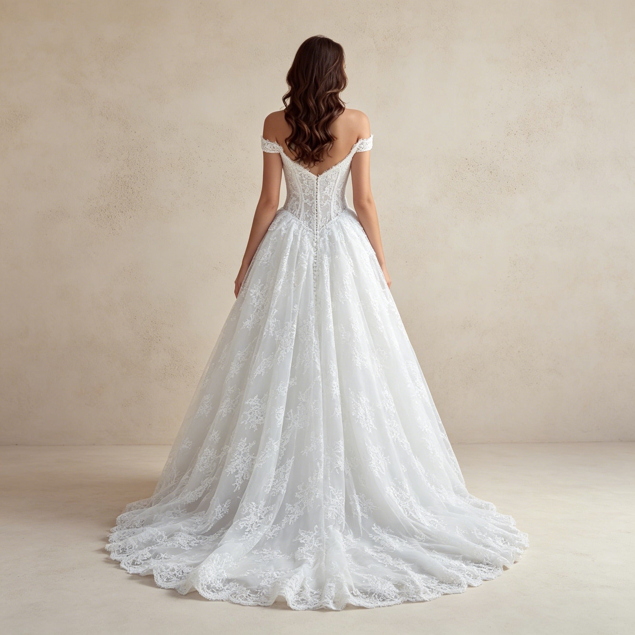 Festliches Ballkleid mit Spitze und Off-Shoulder-Trägern – Elegantes Maxikleid