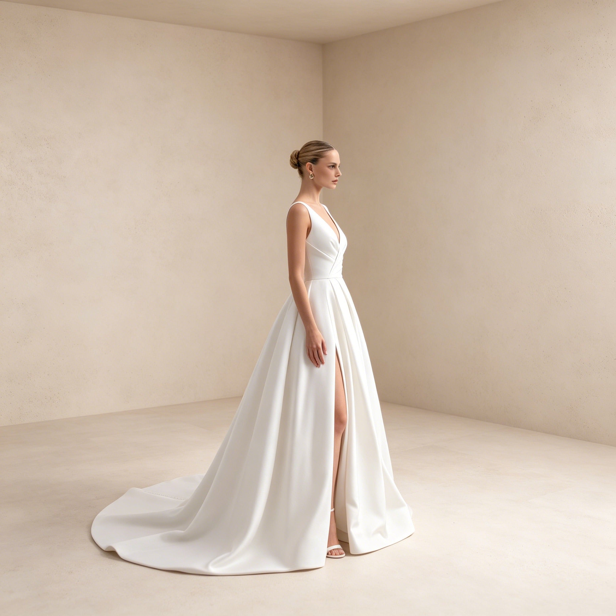 Exklusives Gala-Kleid Weiß | Bodenlanges Kleid mit eckigem Ausschnitt