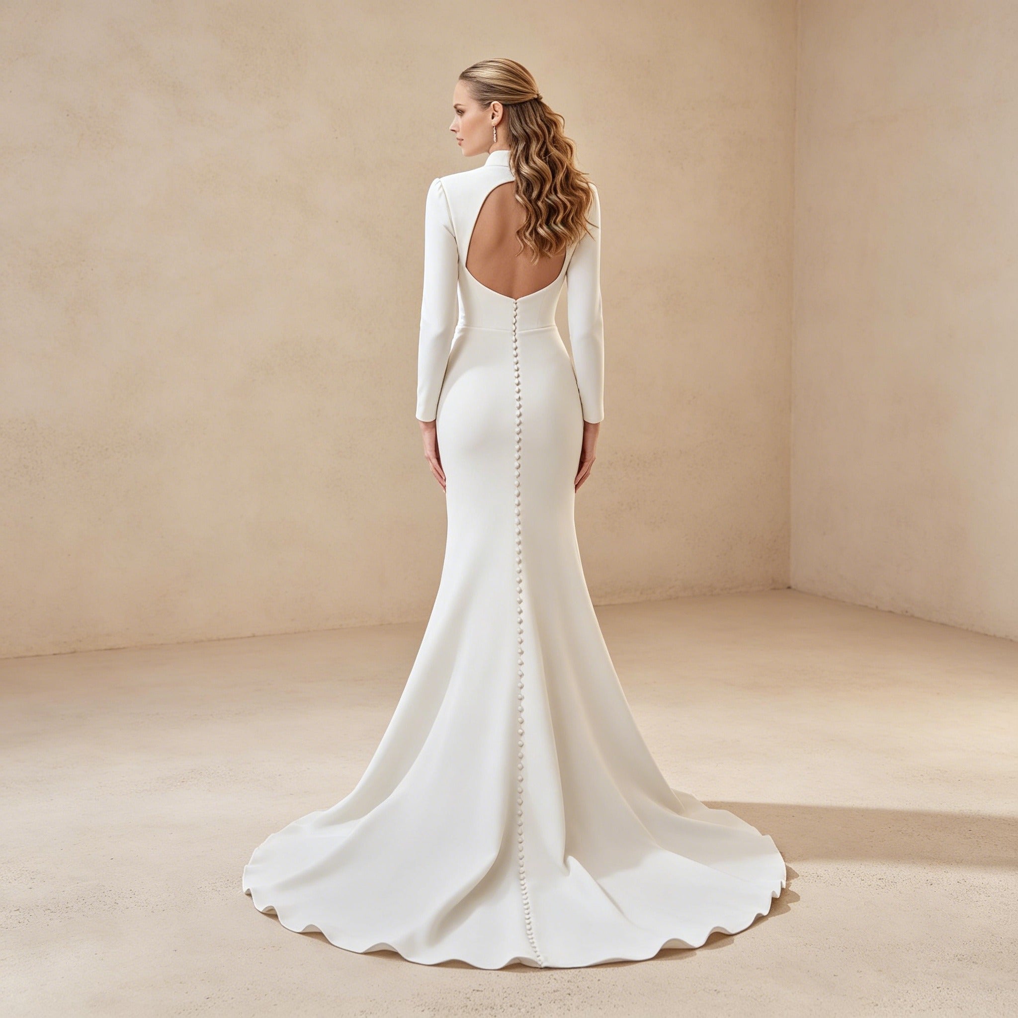 Elegantem Abendkleid mit Stehkragen und Cut-Out – Langärmliges Meerjungfrau-Kleid