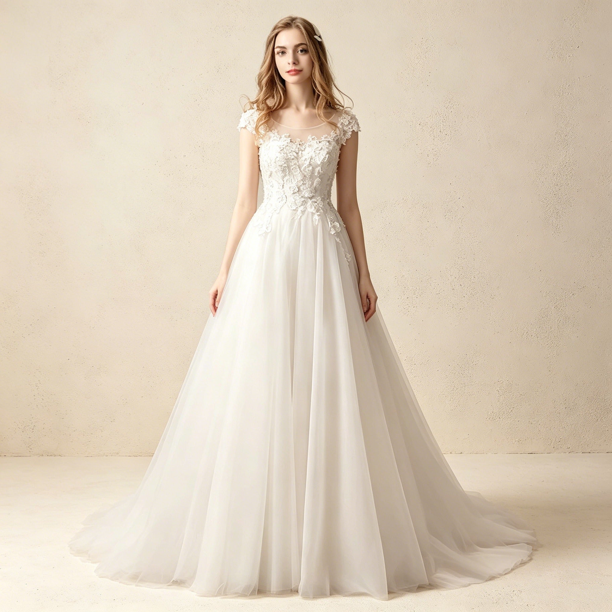 Elegantes A-Linien Abendkleid mit Spitzenapplikationen und Tüll-Rock