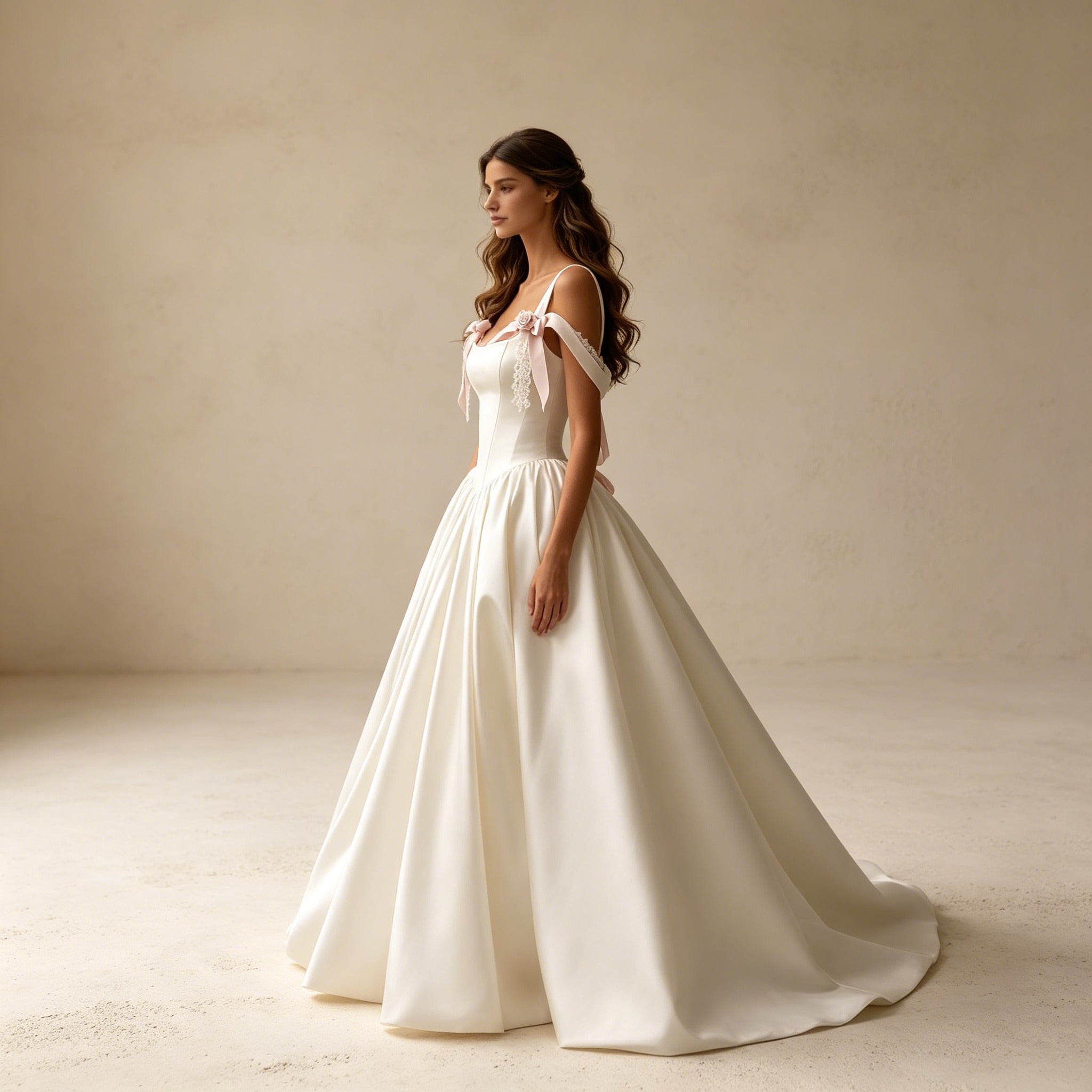 Satin-Abendkleid mit 3D-Blumen – Elegantes Ballkleid mit Korsagen-Taille