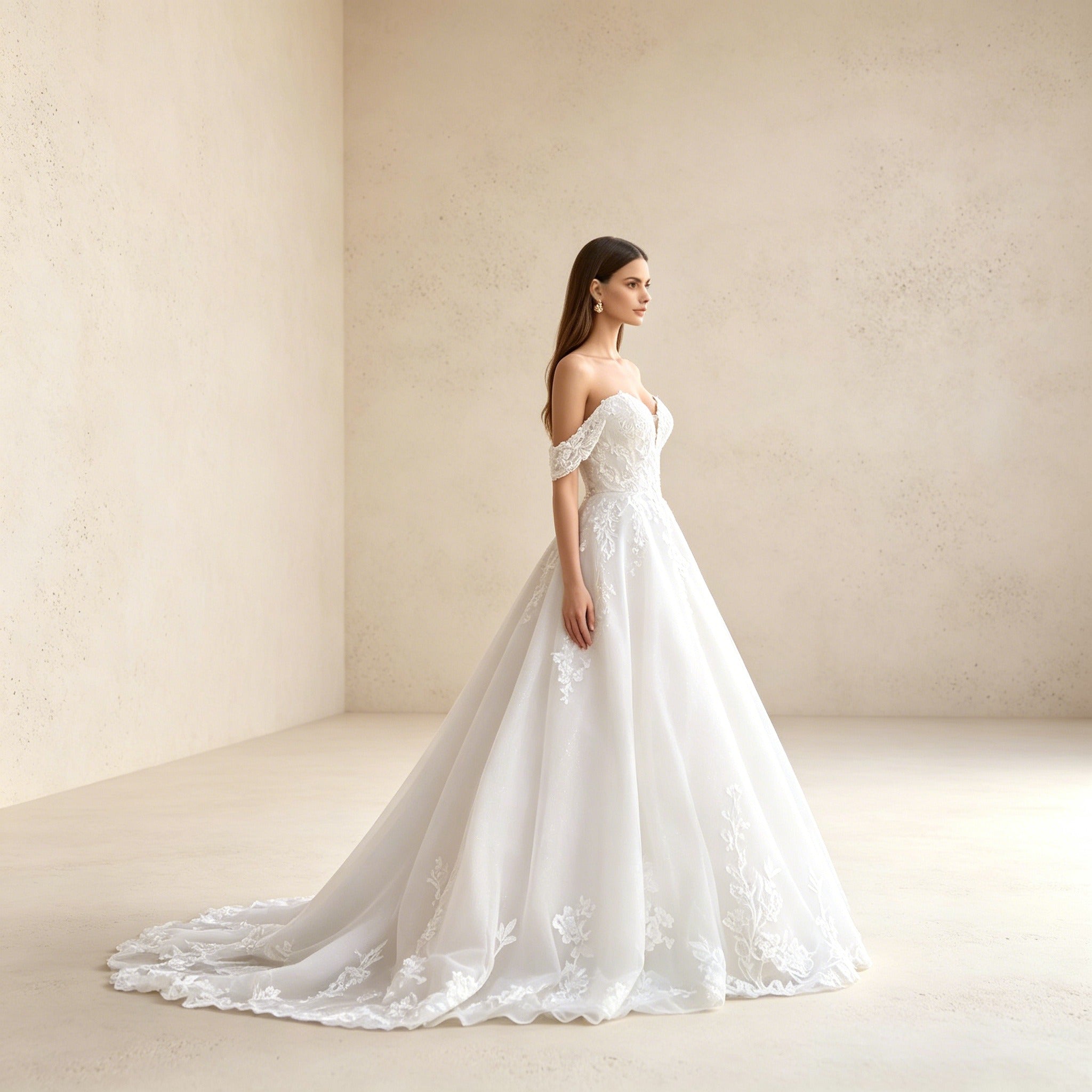 Elegantes Off-Shoulder Abendkleid Weiß | Maxikleid mit Volants