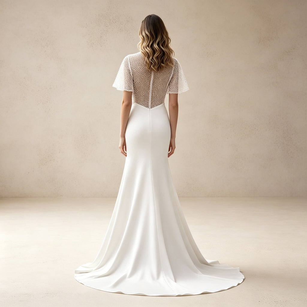 Satin Abendkleid mit Flatterärmeln – Elegantes Maxikleid mit Strass-Verzierung