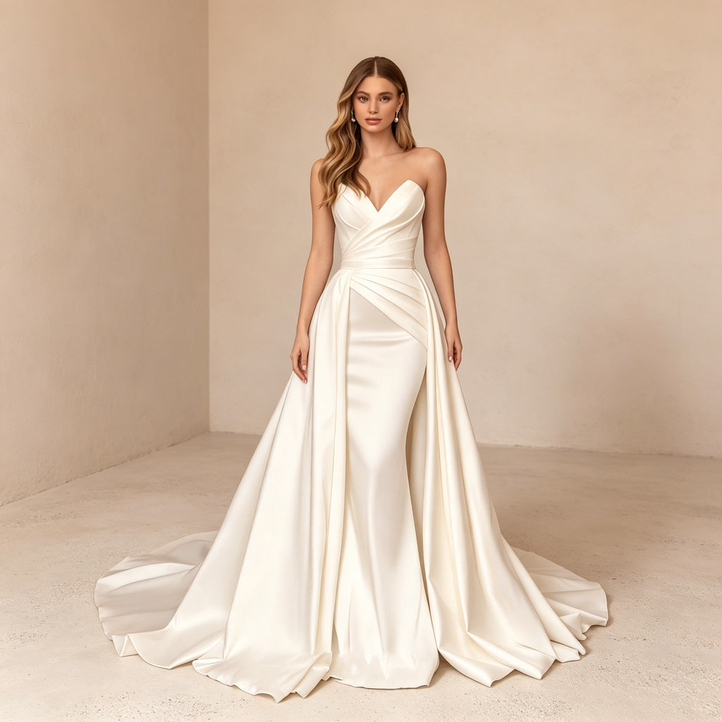 Elegantes Trägerloses Abendkleid im Meerjungfrau-Stil mit Satin-Schleppe