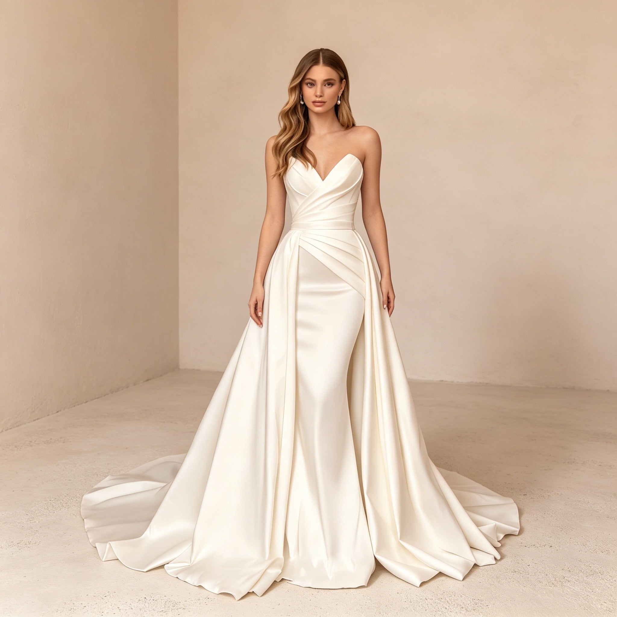 Elegantes Trägerloses Abendkleid im Meerjungfrau-Stil mit Satin-Schleppe