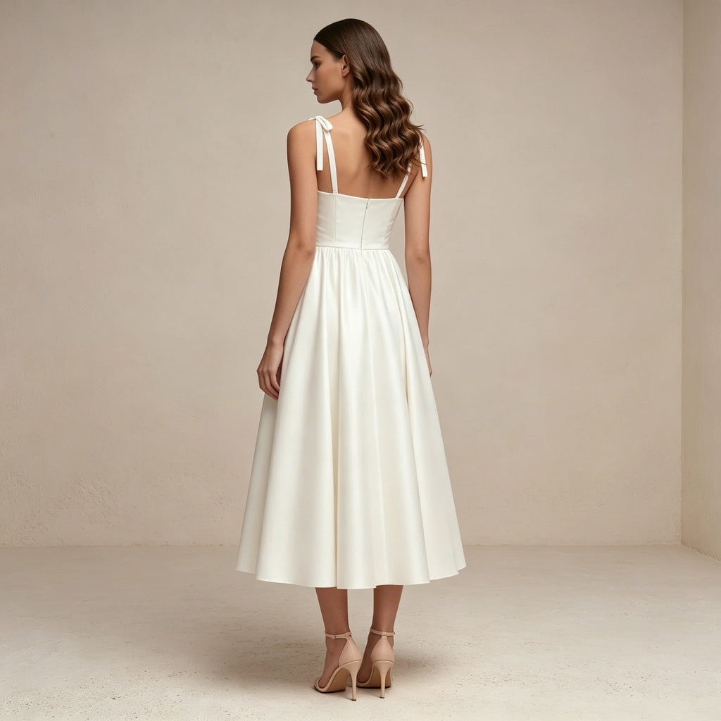 Elegantes Midikleid mit Schleifenträgern – Satin-Abendkleid in A-Linie für Damen