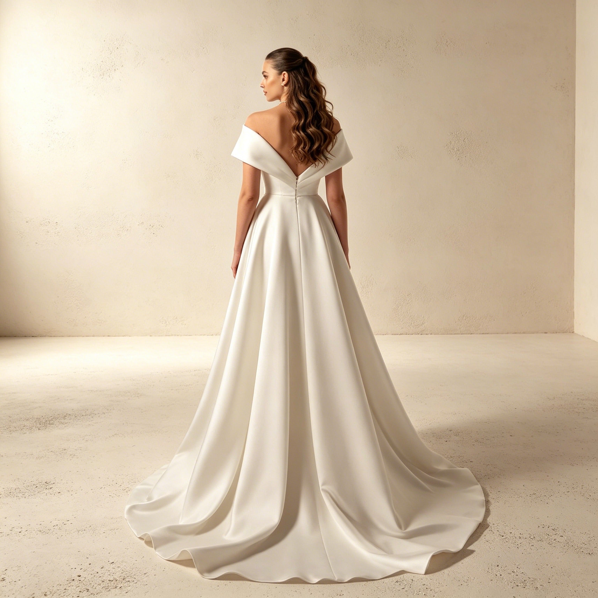 Off-Shoulder Satin Abendkleid – Elegantes Maxikleid mit Gekreuzter Raffung