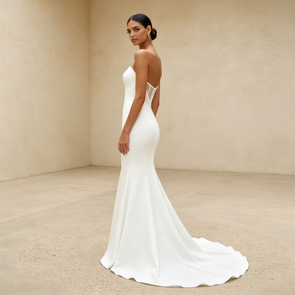 Stilvolles Maxikleid Weiß strukturiert | Abendkleid vorne kurz hinten lang
