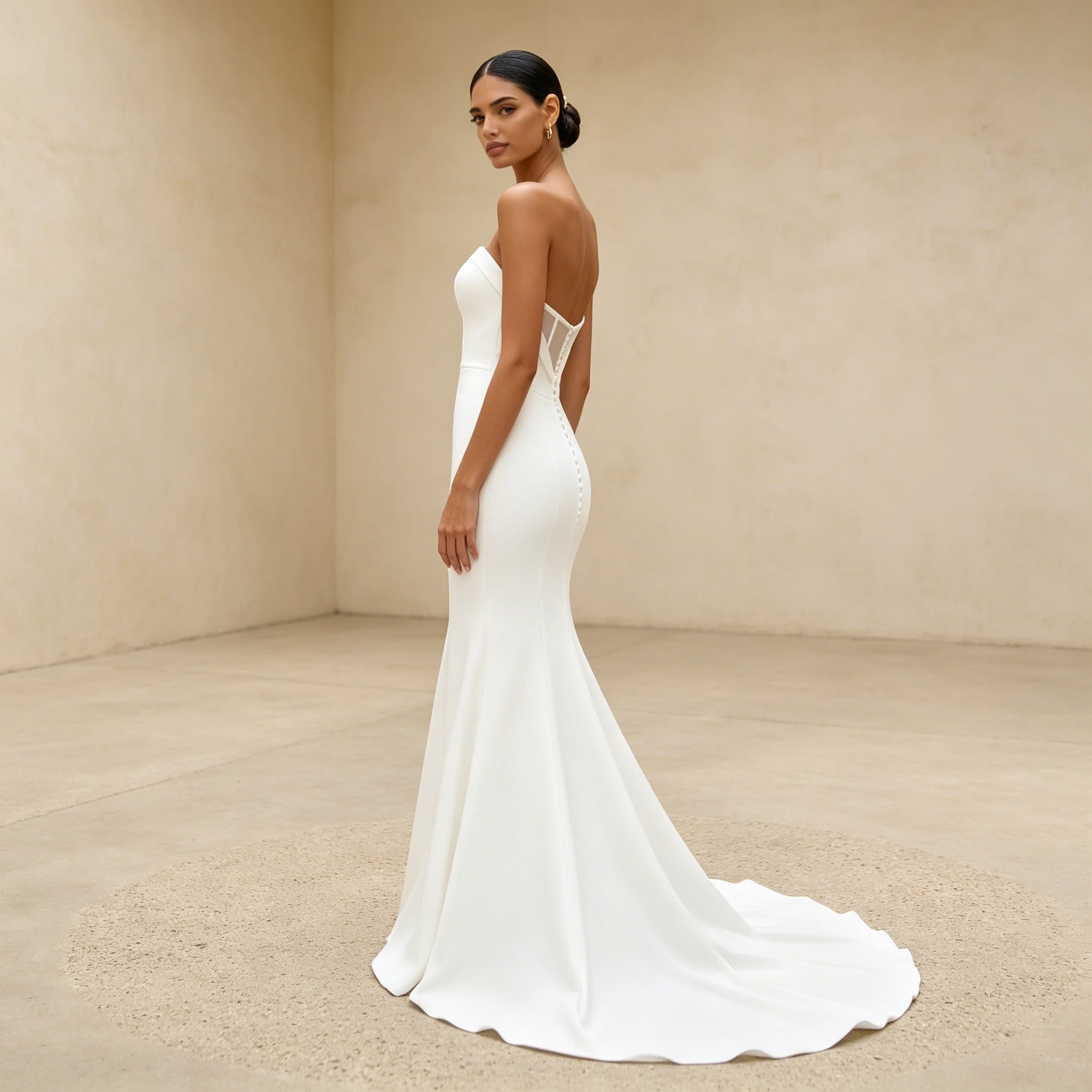Stilvolles Maxikleid Weiß strukturiert | Abendkleid vorne kurz hinten lang