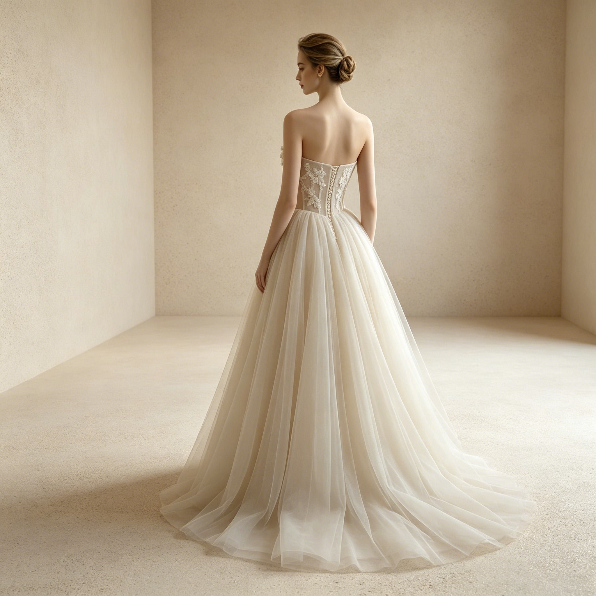 Elegantes Off-Shoulder Abendkleid Weiß | Tüllkleid mit floraler Spitze