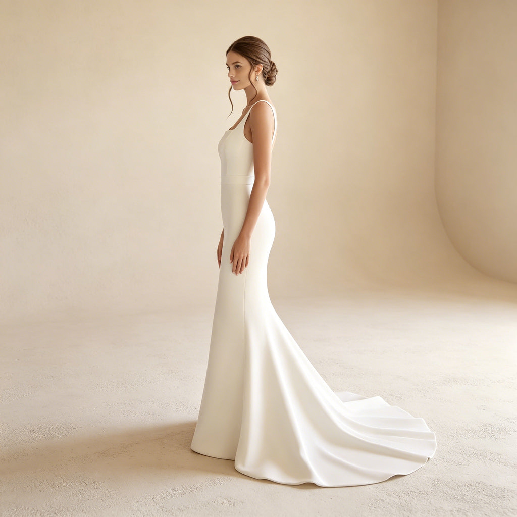 Schlichtes Abendkleid Elfenbein | Elegantes Maxikleid mit tiefem Rückenausschnitt