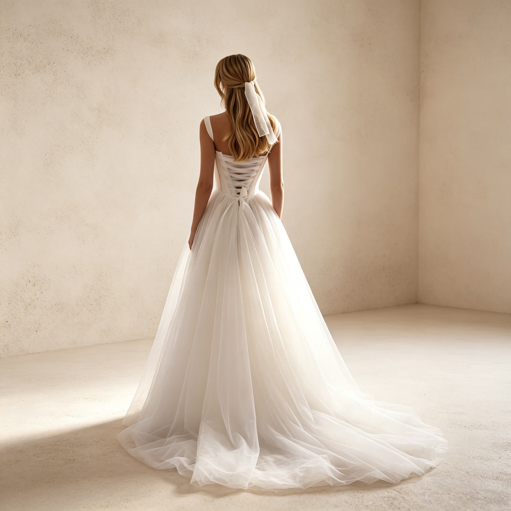 Festliches Tüllkleid mit Korsagen-Oberteil – Weißes Ballkleid mit Herz-Ausschnitt