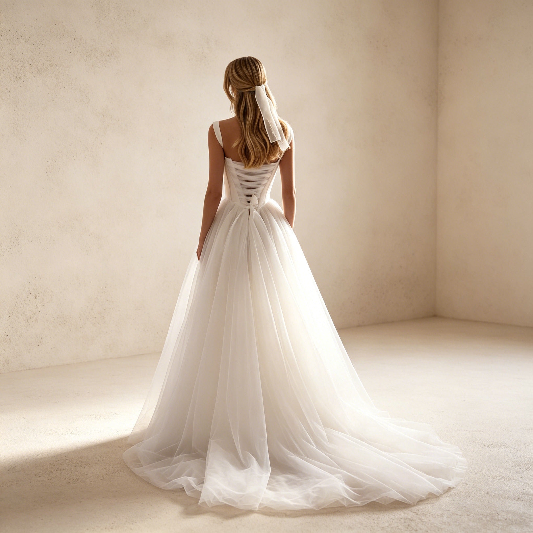 Festliches Tüllkleid mit Korsagen-Oberteil – Weißes Ballkleid mit Herz-Ausschnitt