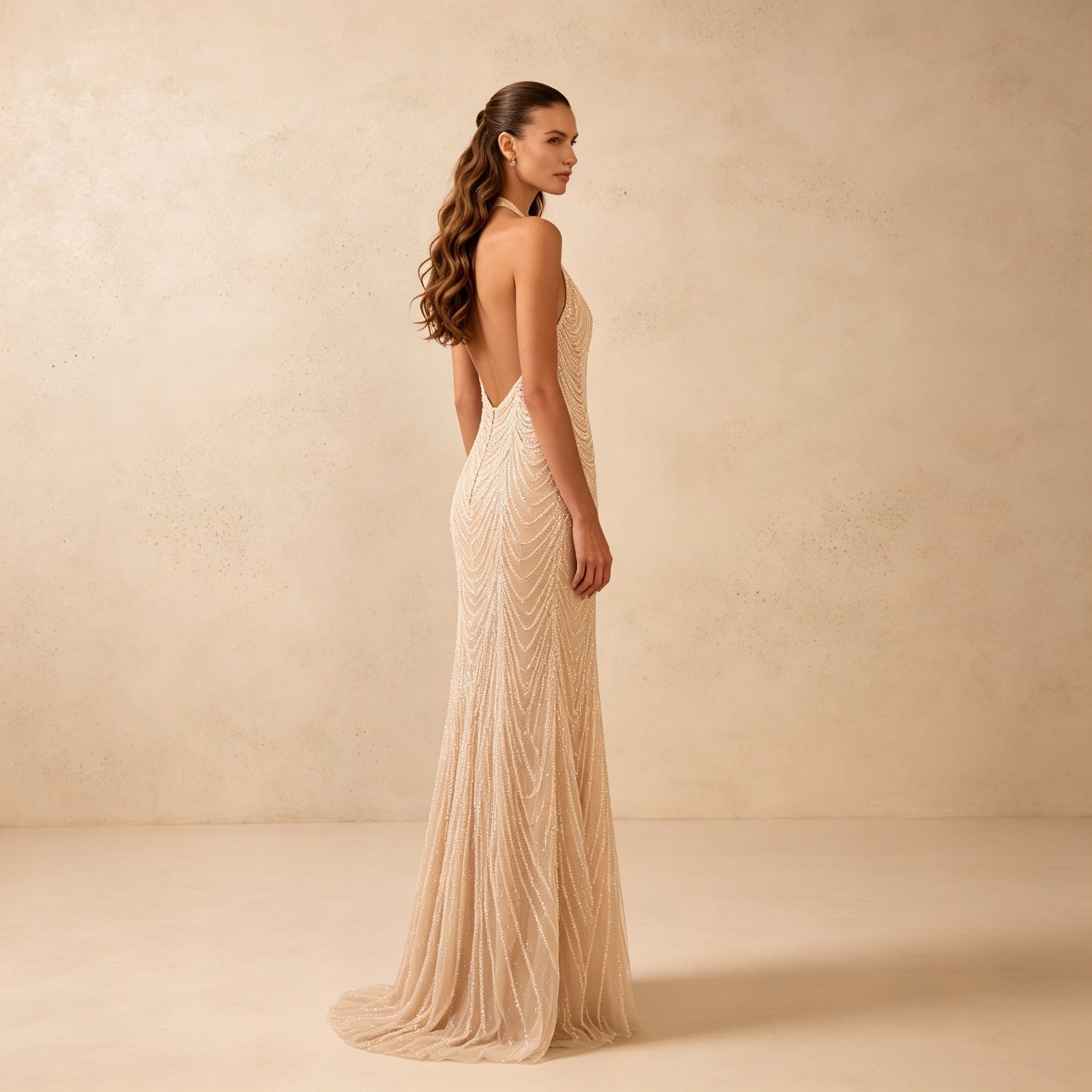 Edles langes Partykleid im Vintage-Stil – Fließendes weißes Kleid für Besondere Anlässe