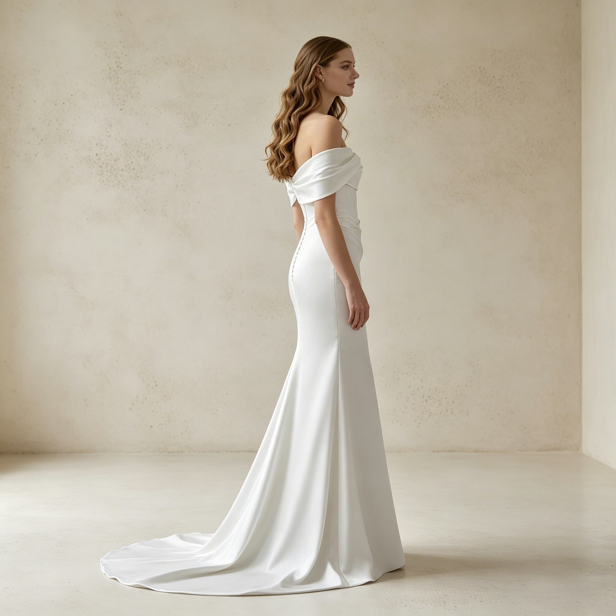 Off-Shoulder Satin Abendkleid – Elegantes Maxikleid im Meerjungfrau-Stil