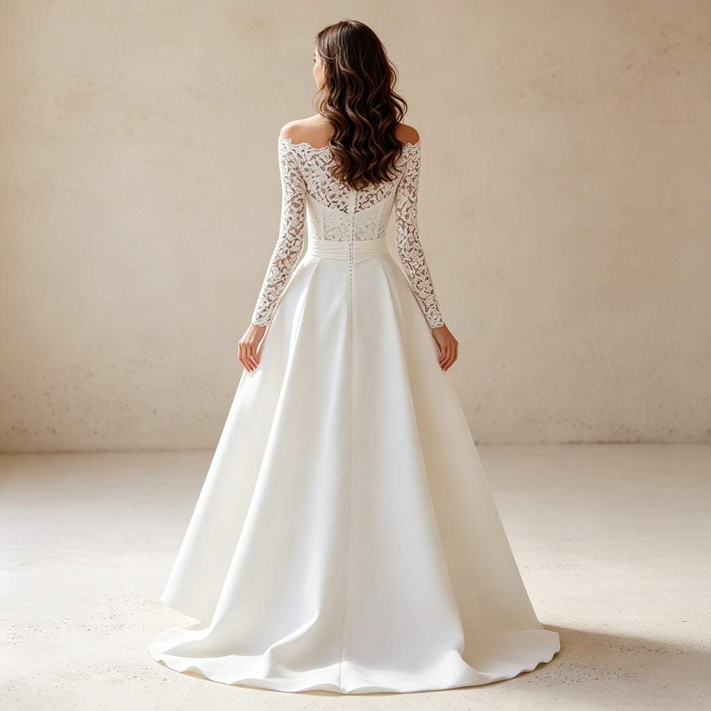 Asymmetrisches Abendkleid mit Spitzenärmeln – Elegantes Vokuhila-Kleid in Weiß