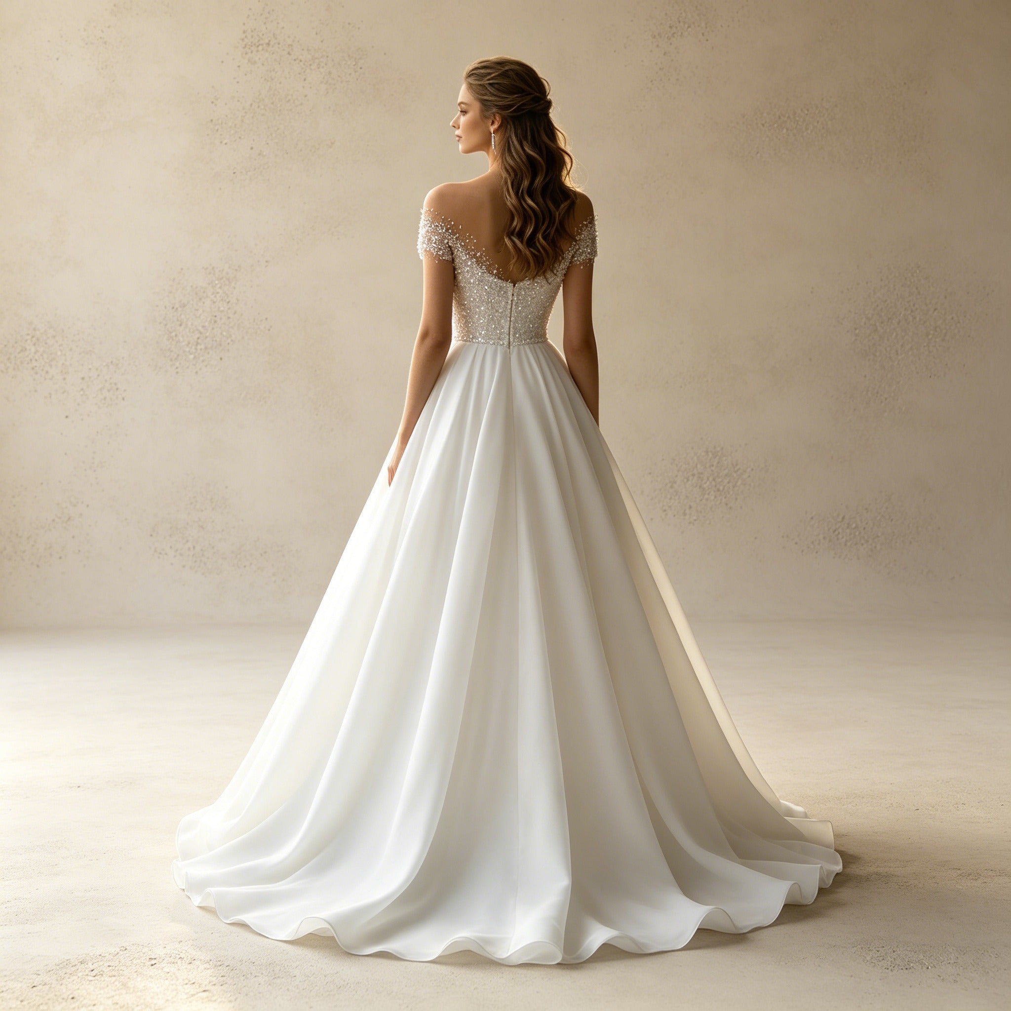 Off-Shoulder Abendkleid mit Pailletten-Corsage – Elegantes Maxi-Festkleid in Weiß