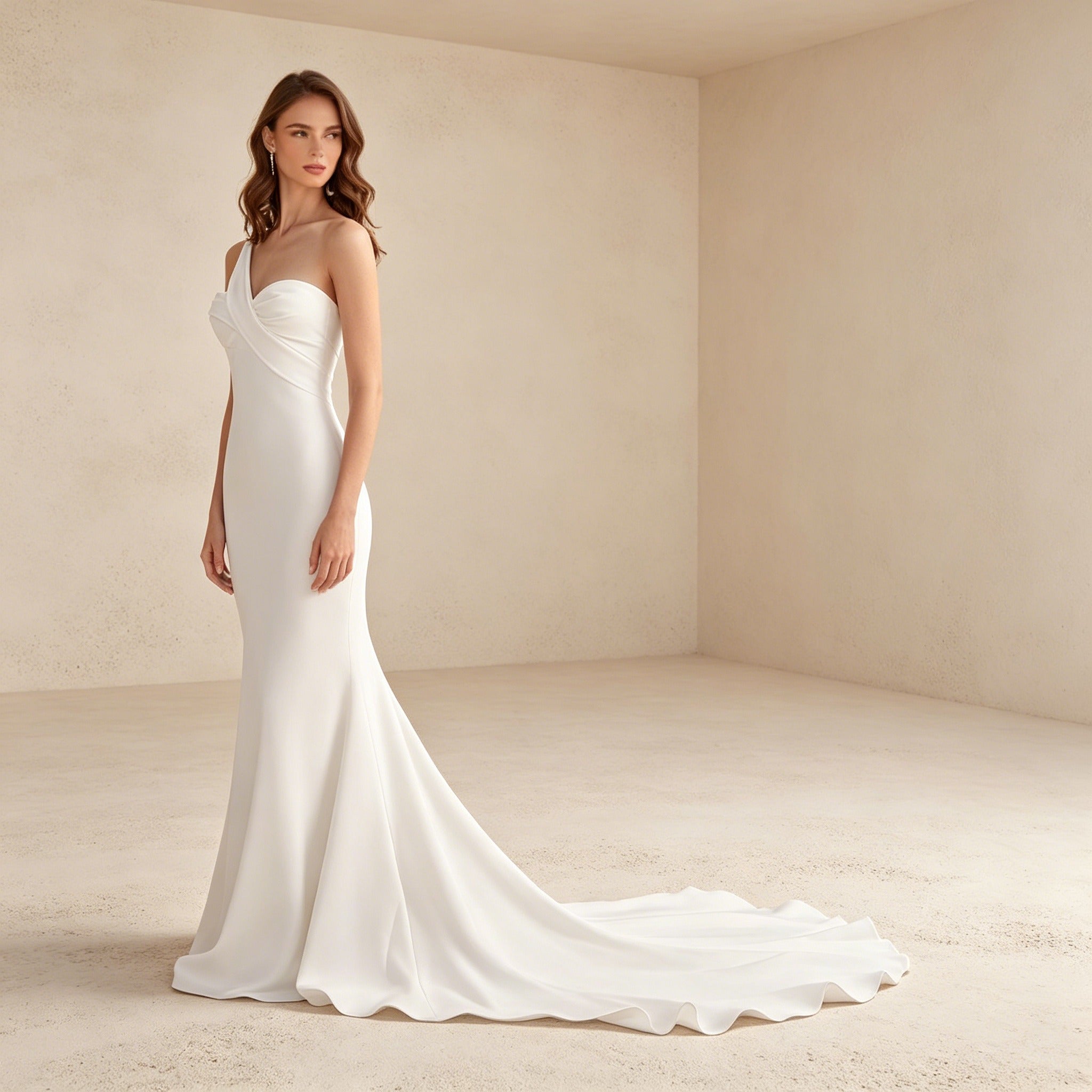 Asymmetrisches One-Shoulder-Abendkleid mit Drapierung – Elegantes Maxikleid mit Schleppe