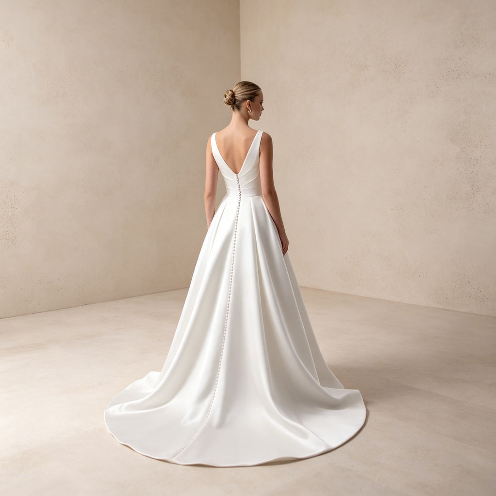 Exklusives Gala-Kleid Weiß | Bodenlanges Kleid mit eckigem Ausschnitt