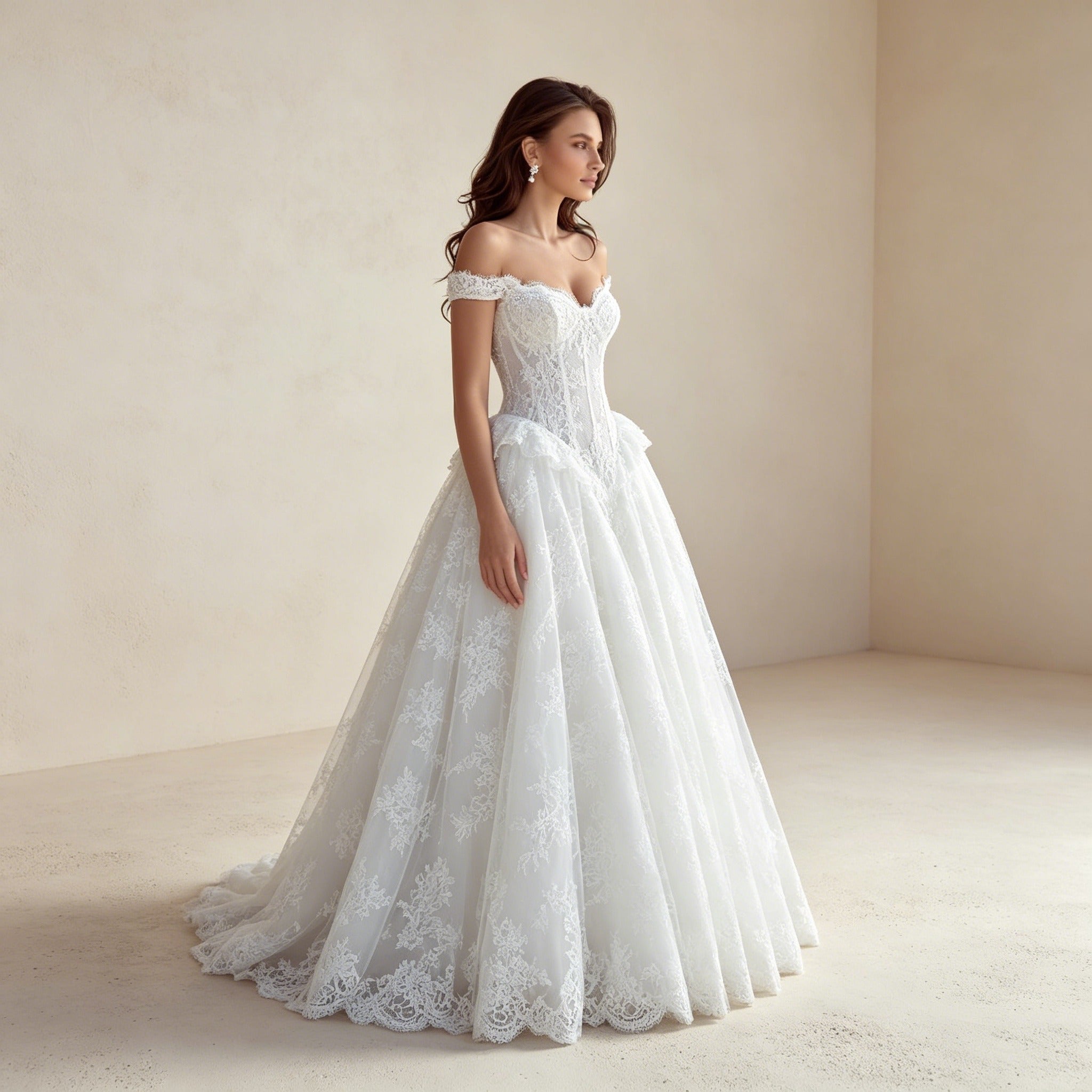 Festliches Ballkleid mit Spitze und Off-Shoulder-Trägern – Elegantes Maxikleid