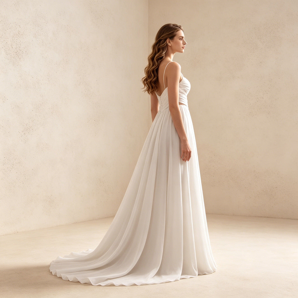 Elegantes Maxikleid aus Chiffon mit Cut-Outs – Luftiges Spaghettiträger-Abendkleid für den Sommer