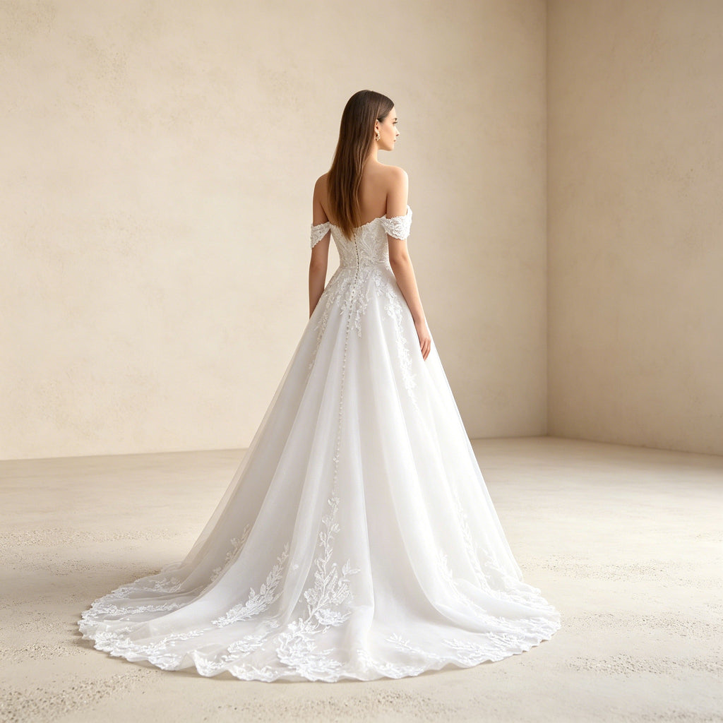 Elegantes Off-Shoulder Abendkleid Weiß | Maxikleid mit Volants