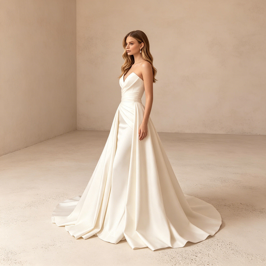 Elegantes Trägerloses Abendkleid im Meerjungfrau-Stil mit Satin-Schleppe