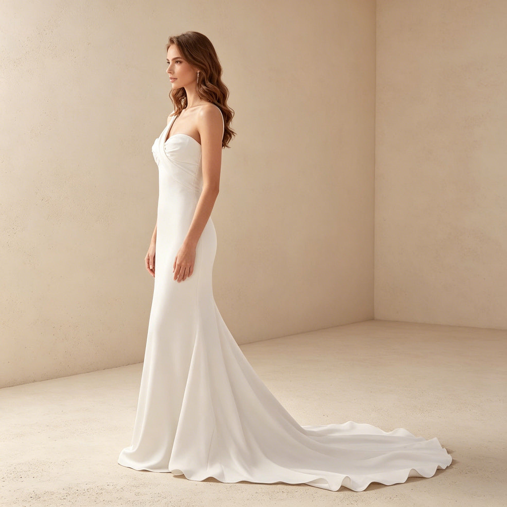 Asymmetrisches One-Shoulder-Abendkleid mit Drapierung – Elegantes Maxikleid mit Schleppe