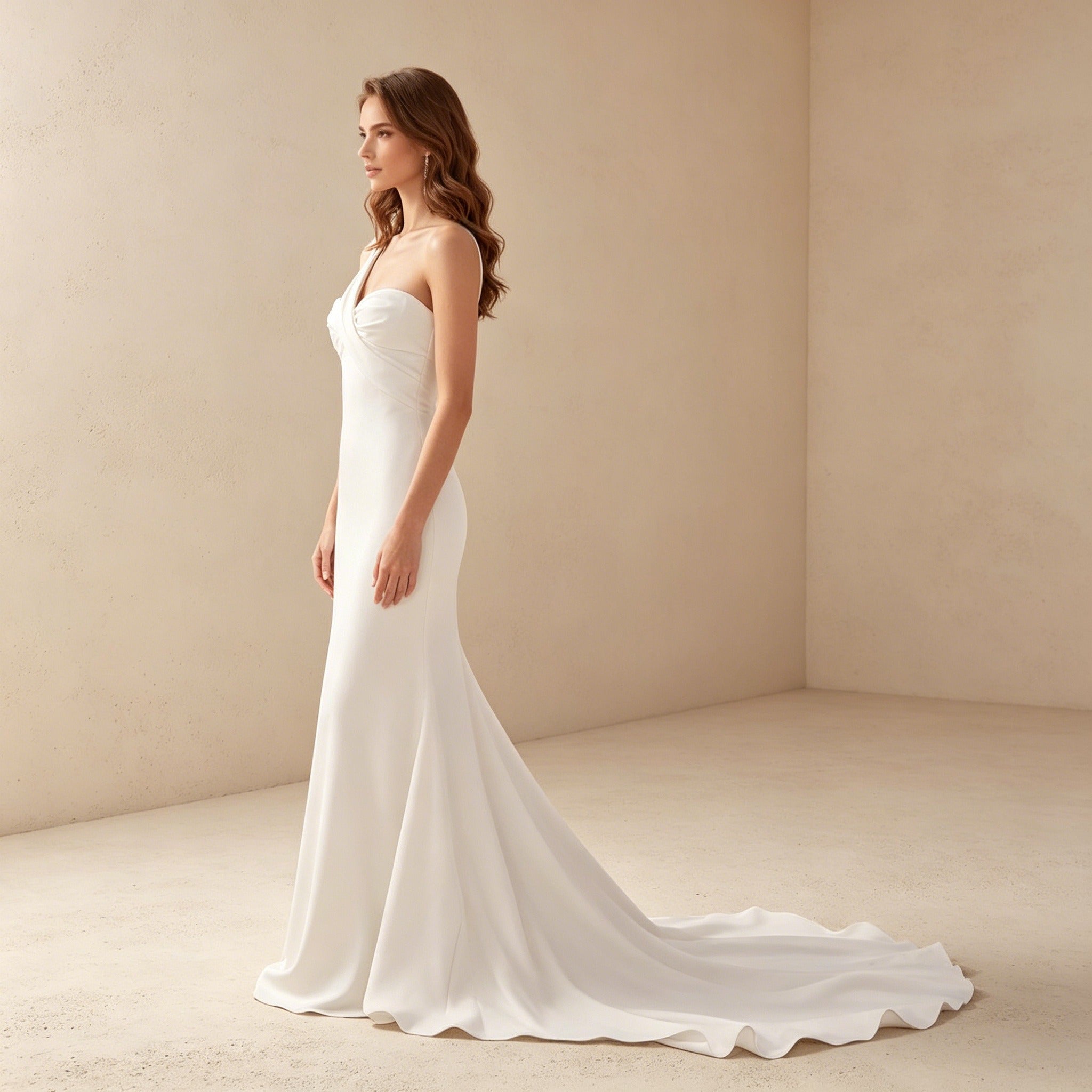 Asymmetrisches One-Shoulder-Abendkleid mit Drapierung – Elegantes Maxikleid mit Schleppe