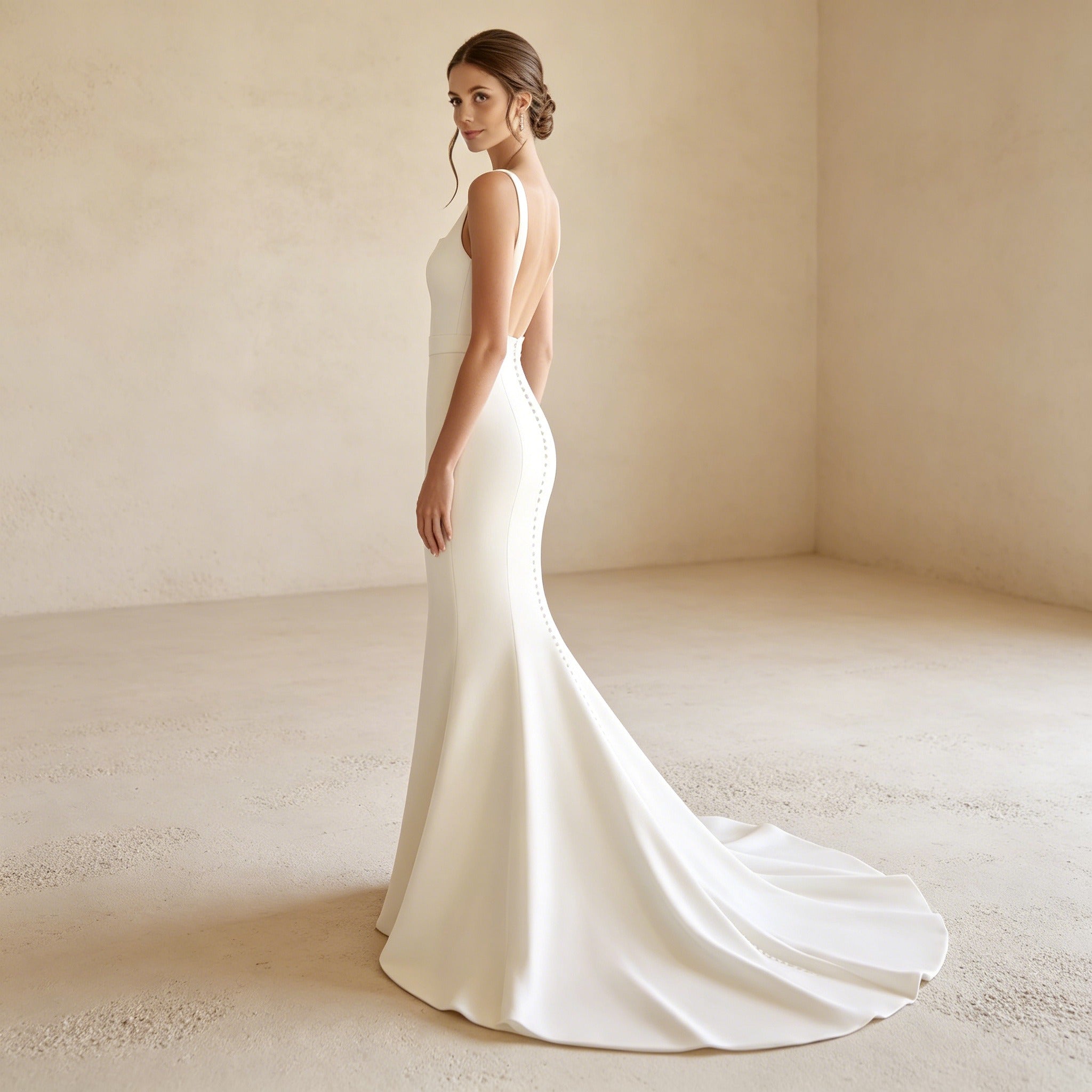Schlichtes Abendkleid Elfenbein | Elegantes Maxikleid mit tiefem Rückenausschnitt