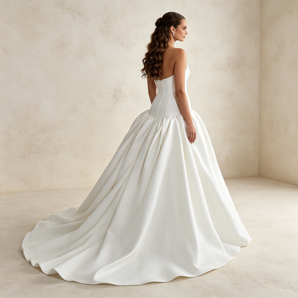 Trägerloses Satin-Abendkleid mit Perlenstickerei – Bodenlanges Ballkleid für Gala
