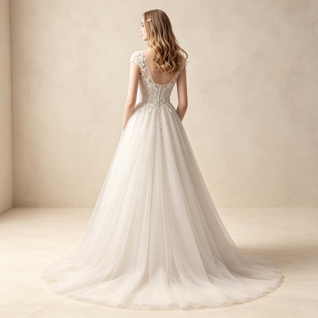 Elegantes A-Linien Abendkleid mit Spitzenapplikationen und Tüll-Rock