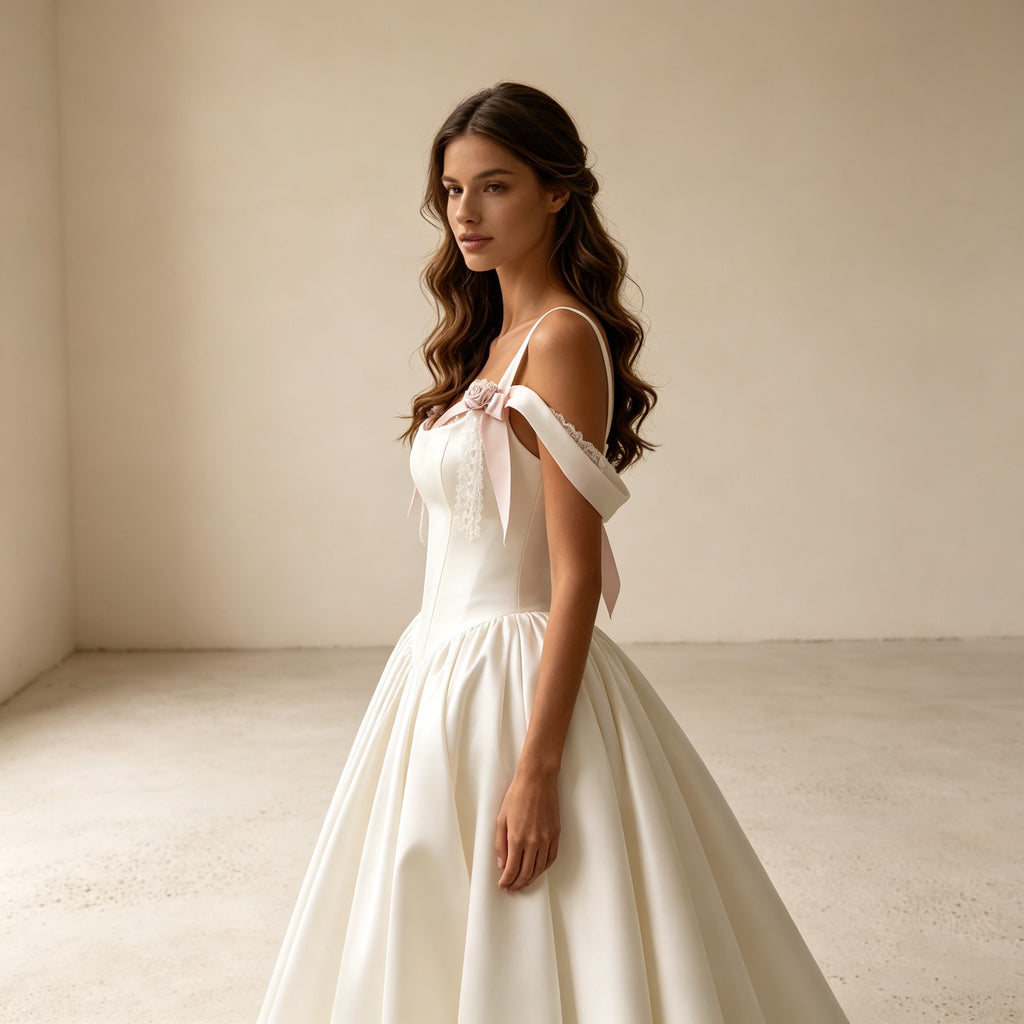 Satin-Abendkleid mit 3D-Blumen – Elegantes Ballkleid mit Korsagen-Taille