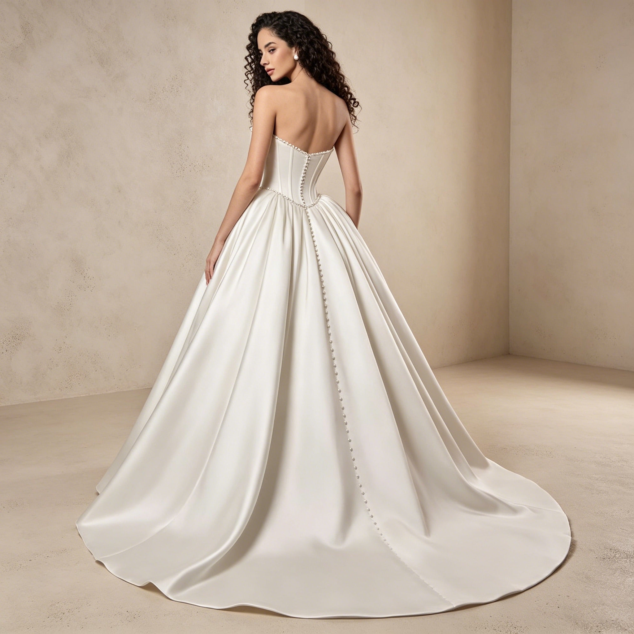 Trägerloses Satin-Abendkleid mit Korsage – Bodenlanges Ballkleid mit Kristallbesatz