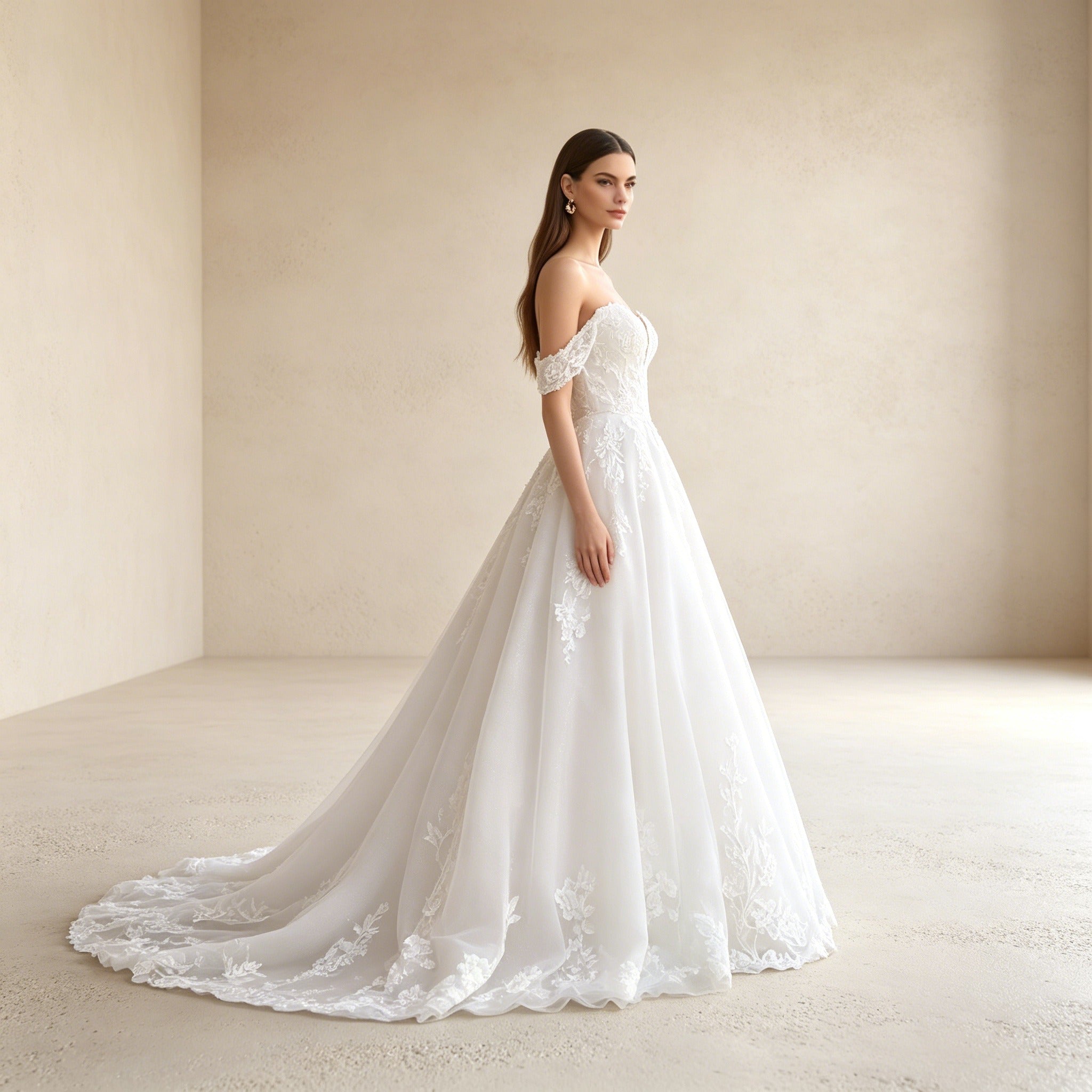 Elegantes Off-Shoulder Abendkleid Weiß | Maxikleid mit Volants