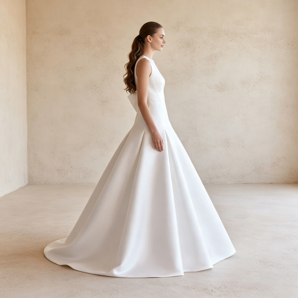 Elegantes Halterneck Maxikleid in Weiß – Fließendes langes Abendkleid aus Satin
