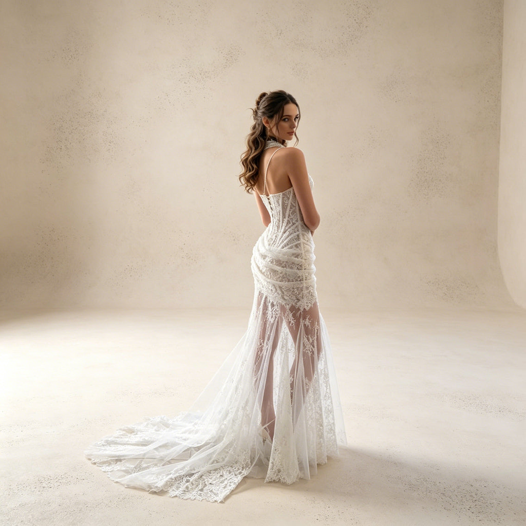 Romantisches Gala-Kleid mit Drapiertem Tailleneinsatz und Schleppe