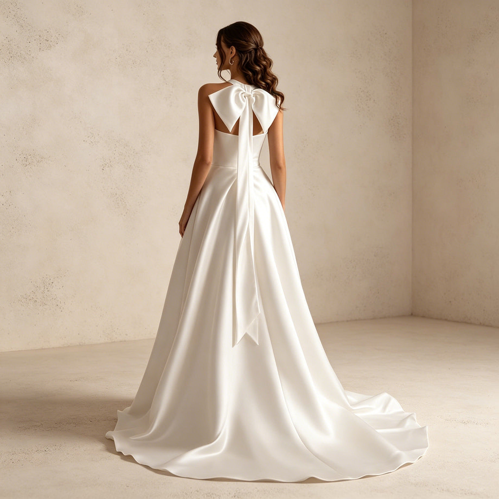 Elegantes Neckholder-Abendkleid aus Satin mit Hohem Beinschlitz