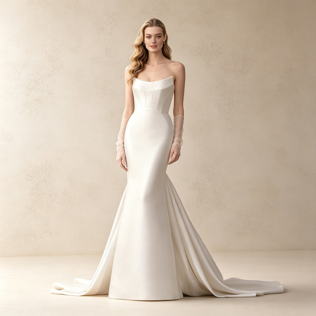 Trägerloses Satin Abendkleid – Elegantes Maxikleid im Meerjungfrau-Stil