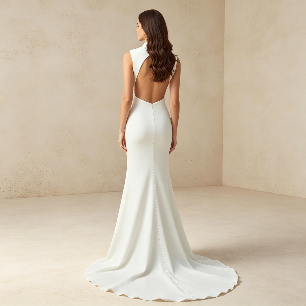 Elegantem Abendkleid mit Stehkragen – Ärmelloses Meerjungfrau-Kleid aus Satin