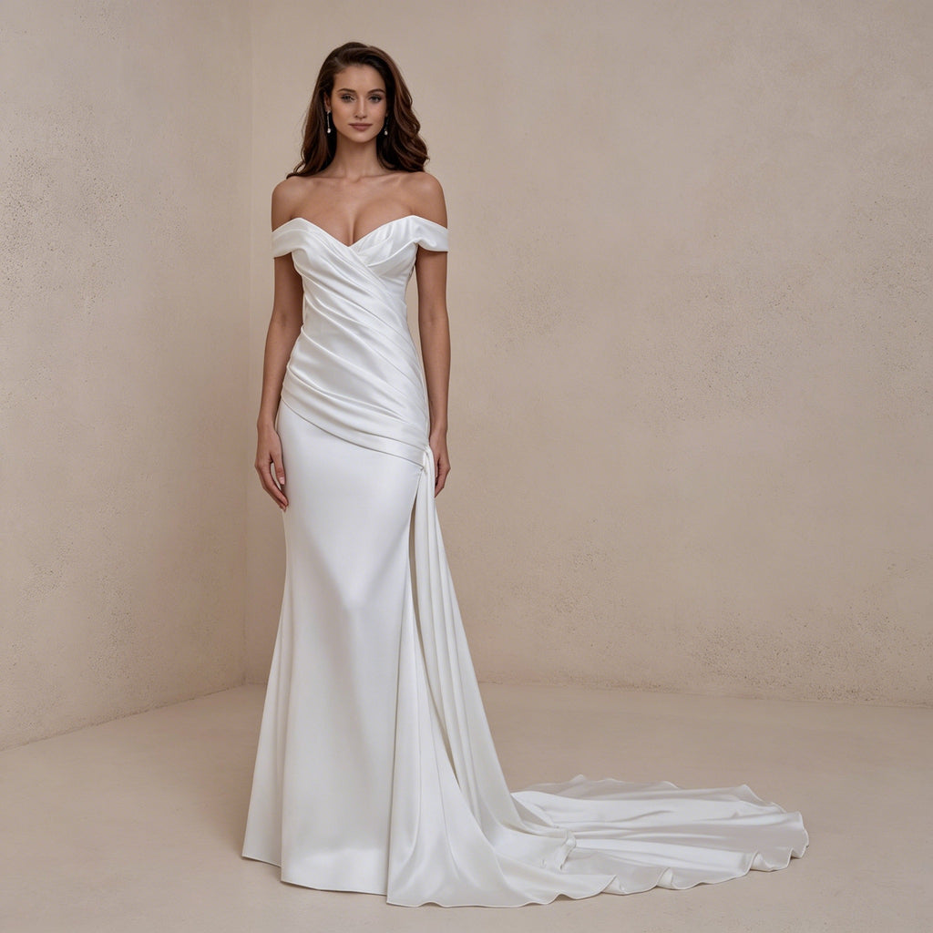 Minimalistisches Satin-Damenkleid in Weiß – Schlichtes langes Abendkleid